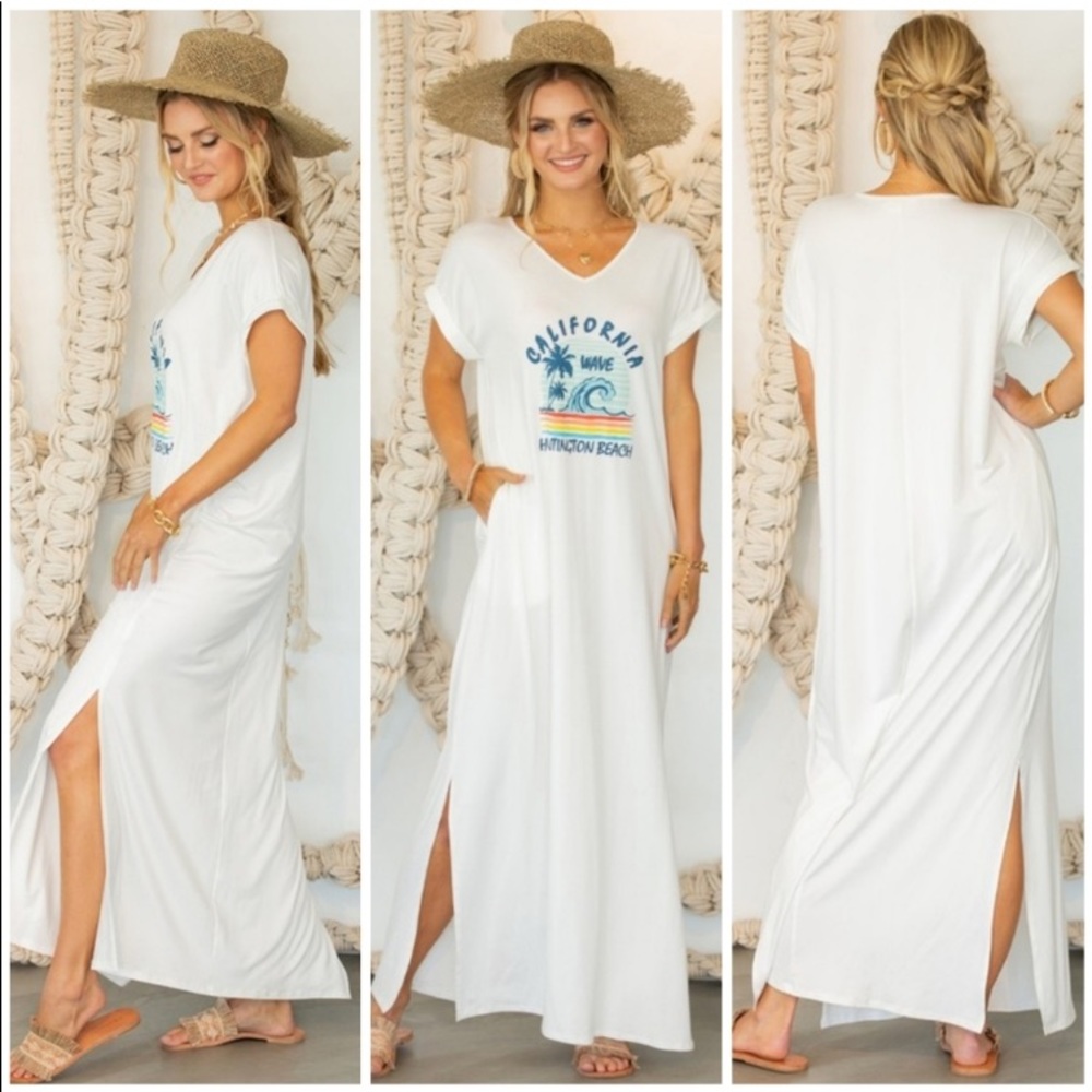 NEW! CALIFORNIA Huntington Beach Waves Maxi T-Shirt Dress 1X 2X 3X